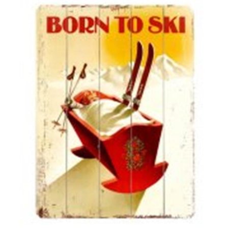ONE BELLA CASA One Bella Casa 0003-3298-38 12 x 16 in. Born to Ski Planked Wood Wall Decor by Posters Please 0003-3298-38